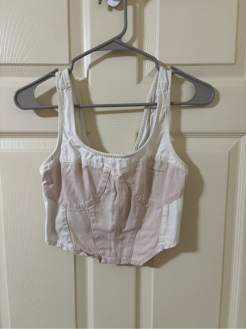 Sleeveless Colorblock Bustier Crop Top - White & Blush